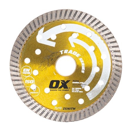 Ox Tools Trade Turbo Universal/Hard Diamond Blade, Diameter: 4.5" / 114mm, Bore: 7/8" - 5/8" / 22mm - 15mm OX-TU10-4.5